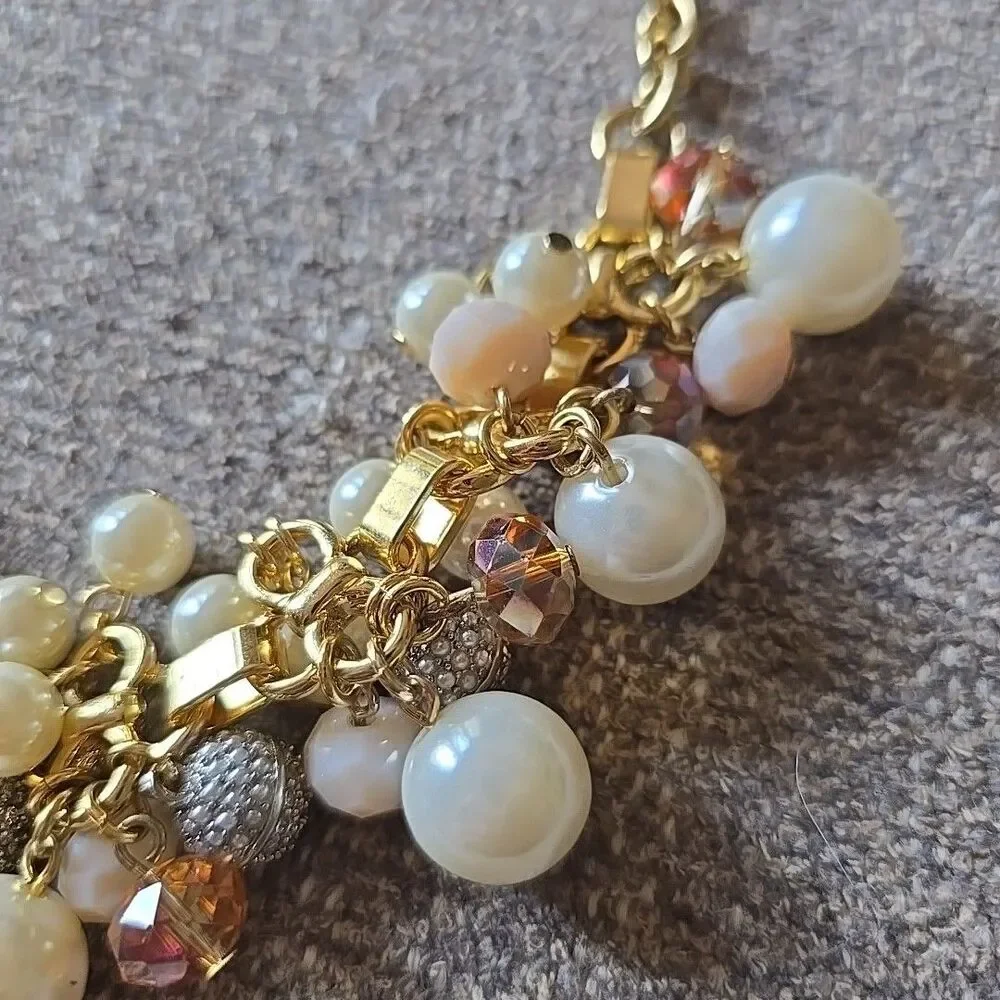 Vtg Signed Talbots Faux Pearl Crystal & Rhinestone Pink Cluster Necklace 22